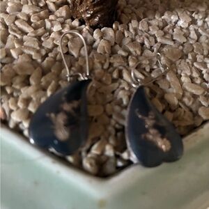 Antique Teardrop Women's Earrings with Sterling Floral Accent